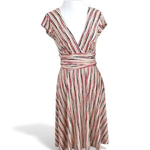 Ruby Rox Y2K Dress Circle Small Tie Waist V-Neck Fit & Flare Dots Cap Sleeve